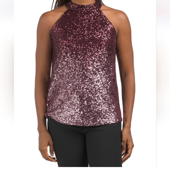 Cable & Gauge Tops - Women’s Cable & Gauge Burgundy Sequin Halter Top Size Small